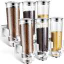 Umigy 2 Pcs Candy Dispenser Wall Mounted, Triple Dry Cereal Grain Dispenser Machine Wall Mount, Food Storage Container for Pantry Snack with 3 Cup for Kitchen, 39 oz (Silver)
