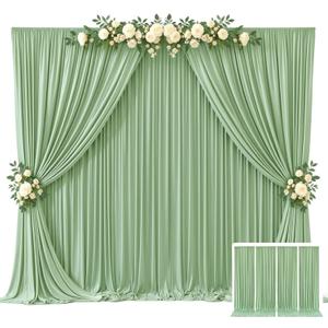 20ft x 10ft Sage Green Backdrop Curtains for Parties  Wrinkle-Free Polyester Drapes, 4 Panels 5ft x 10ft Sage Green Photo Backdrops for Weddings, Birthday Parties, Studio Photography
