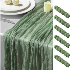 GARIG Single Dusty Blue Table Runner for Summer, 10FT Boho Sheer Spring Gauze Cheesecloth Table Runner 35x120Inch for Mother's Day Wedding Party Baby Bridal Shower Birthday Home Decor