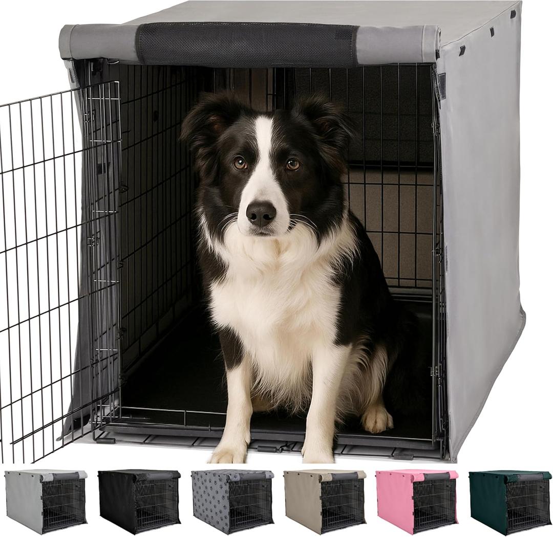 GORILLA GRIP Dog Crate Covers Compatible with Amazon Basics Dog Crates, All Sides Open, Privacy Cover Fits 36" Wire Kennel, Breathable Mesh Windows, Light Reducing Puppy Training Cage Topper, Gray (36" x 23" x 25")