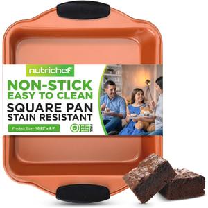 Jovial Non Stick Cake Square Pan, Deluxe Copper Carbon Steel Pan with Blue Silicone Handles, Quality Metal Bakeware For Cooking & Baking Cake Loaf, Muffins & More, Compatible with Model NCSBS54S