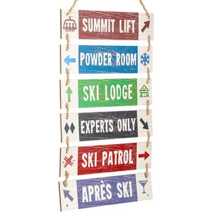 Youyole Large Hanging Wall Ski Sign for Christmas 32 x 14 Inch Skiing Theme Vintage Wooden Decoration Summit Lift Powder Room Ski Lodge Experts Only for Holiday Winter Wood Wall Decoration