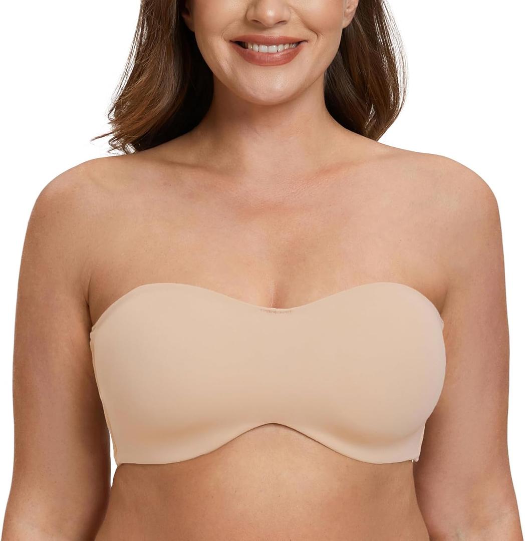 MELENECA Women's Strapless Bra for Large Bust Minimizer Unlined Bandeau with Underwire (38B, Pale Nude)