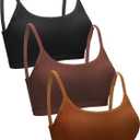 Blulu 3 Pcs Mini Camisole Bra Wireless Padded Bra Sport Cami Bralette with Adjustable Straps for Women Girls (Large, Black, Dark Brown, Caramel)