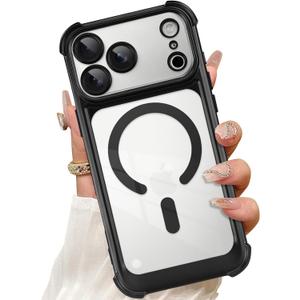 Magnetic Case Made for iPhone 17 Pro Max 6.9 Inch [Compatible with MagSafe] Soft TPU Slim Phone Cover Anti-Scratch Drop Protection Translucent Black Phone Case for Women Men