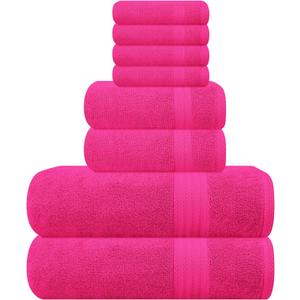 GLAMBURG Ultra Soft 8-Piece Towel Set - 100% Pure Ringspun Cotton, Contains 2 Oversized Bath Towels 27x54, 2 Hand Towels 16x28, 4 Wash Cloths 13x13 - Ideal for Everyday use, Hotel & Spa - Hot Pink