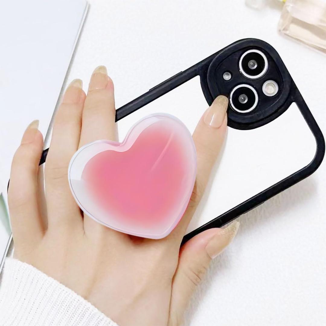 Xerial Cute Heart-Shaped Expanding Phone Grip - Gradient Pink Collapsible Phone Mount Holder Stand for Girls Women, Lovely Phone Charm and AccessoriesFinger Snap Grip Holder for Kindle, iPhone