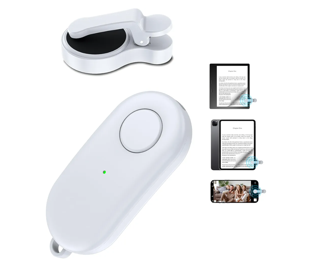 Remote Control Page Turner for Kindle Paperwhite Oasis Kobo eReaders,Kindle Clicker Page Turner Accessories for iPhone,iPad, Android Tablets Reading Novels,Video Record&Shutter Selfie (Light White)