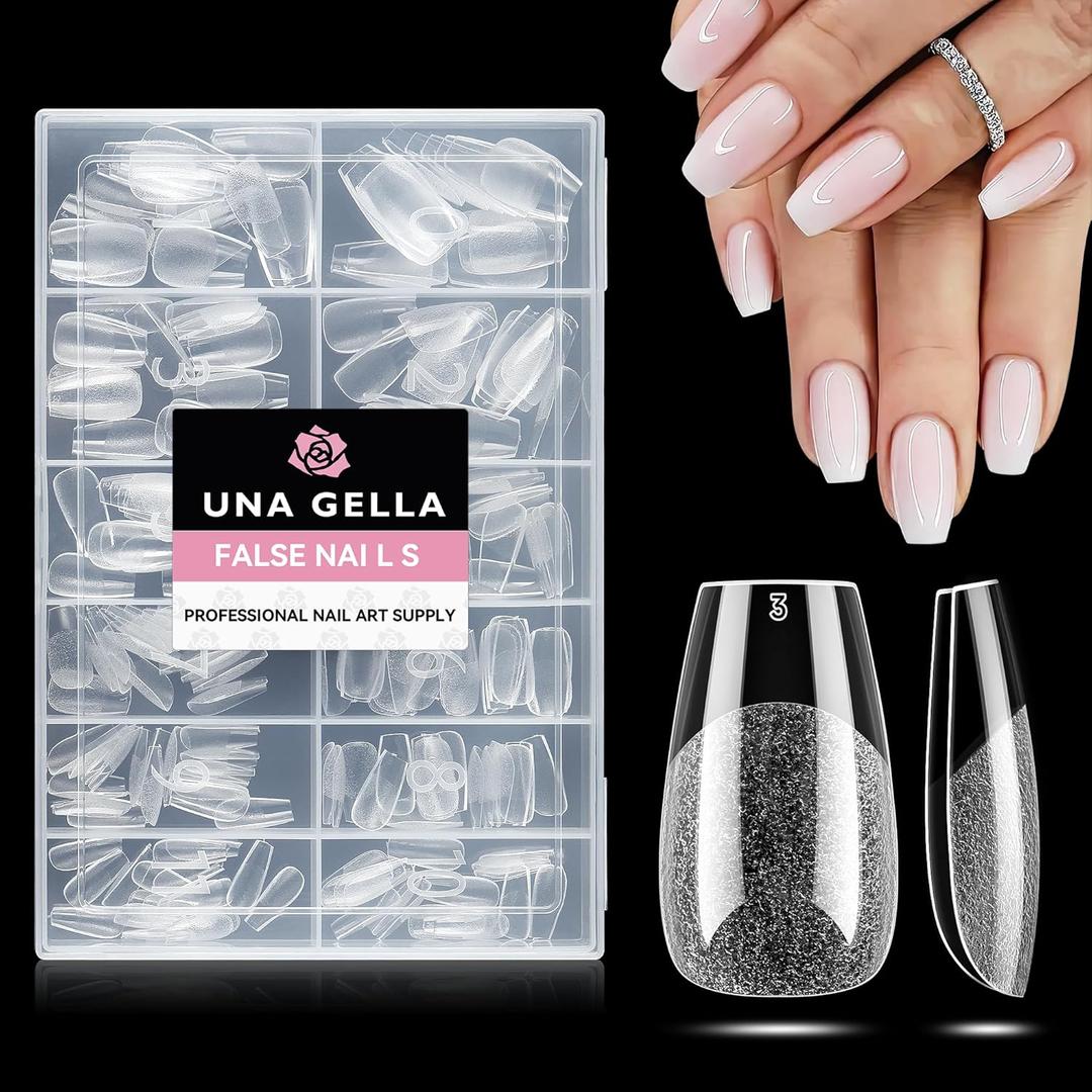 UNA GELLA Short Coffin Nail Tips: 216pcs Short Coffin Press on Nails Pre-Shape Gel Nail Tips for Full Cover Acrylic Nails False Nails for Nail Extension Home DIY Salon 12 Sizes Gelly Tips