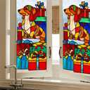 HOMETITUTE Dog with Gifts Stained Glass Privacy Film Christmas Decorative Window Static Cling Glass Sticker for Home Office Bathroom Bedroom Living Room 17.7 x 39.3 Inch