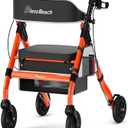 HAUSPROFI Foldable Rollator Walkers with Seat for Seniors, 8" Big Wheels, 450 lb Capacity, 18" Big Seat, 6-Position Adjustable Height, Heavy-Duty Aluminum Rolling Walker(Orange, 18 Zoll)