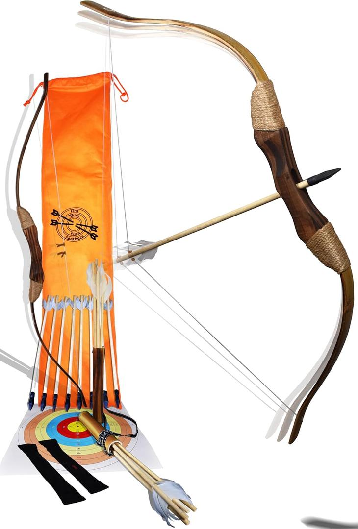 FSFF Enhanced Wooden Bow and Arrow Set 33 Piece-2 Bows 2 Quivers 16 Arrows 10 Targets & 2 Armguards Beginner Toy Archery Outdoor Gift Idea Boy or Girl