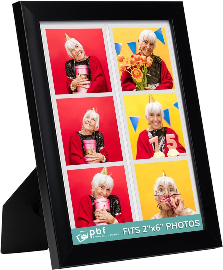 pbf PHOTO BOOTH FRAMES 5x7 Picture Frame with Mat to Display two (2) 2x6 Photos | 2 x 6 Photo Strip Frame w/Stand | Photo Booth Strip Frame | Picture Frame for Photo Booth Strip (Black, 1-Pack)