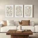 Neutral Wildflower Framed Wall Art Boho Botanical Vintage Minimalist Floral Canvas Farmhouse Wall Decor Beige Prints for Living Room Bedroom Office, 3 Panels, 16x24 Inch, 16"x24"x3 Panels Framed