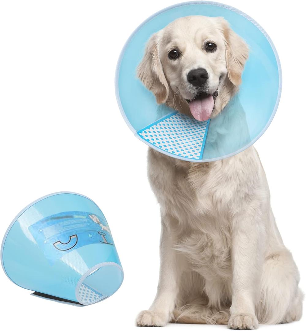 Supet Dog Cone Collar Adjustable After Surgery, Comfortable Pet Recovery Collar & Cone for Large Medium Small Dogs, Elizabethan Dog Neck Collar Plastic Practical (S(Neck: 11.5~12.6"), Blue)