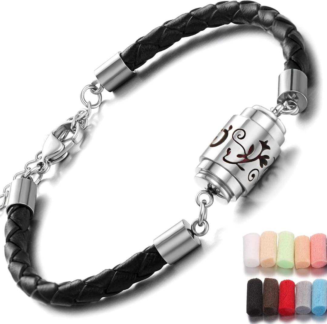 Aromatherapy Essential Oil Diffuser Bracelet 316L Stainless Steel Adjustable Pattern Aroma Bracelet with 10PCS Refill Sticks, Retro Hollow Design Relaxation Bracelet Gifts for Women XL097-1
