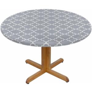 Grey Geometric Round Tablecloth Traditional Quatrefoil Lattice Waterproof Oil-Proof Table Cloth for Indoor Dining, Outdoor Picnic Parties, Camping,Fits for Table 40-44" Inches