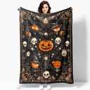 50"x40" Vintage Halloween Throw Blanket,Witch Spider Webs Bat Pumpkin Skull Gothic Blanket, Festival All Seasons Warm Cozy for Sofa Chairs Bed Office Home Women GIrls Gift (Halloween Blanket 1)