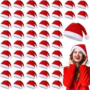 ANVAVO 50 Pieces Christmas Santa Hats Bulk Red Christmas Hats with White Cuff Non-Woven Fabric Xmas Decorative Hat for Adult