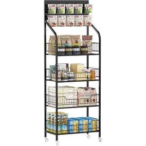 Nisorpa 4 Tier Supermarket Retail Display Racks, Free-Standing Metal Snack Candy Display Racks Shelf with Wheels Chips Rack Display Stand for Home Convenience Stores Kitchen, 19.6x56.2x10.6 Inches