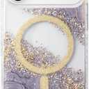 SCORPIFY for iPhone 17 Pro Case [Compatible with MagSafe] with Dusk Halo, Cute Clear Magnetic Phone Cover Bumper for Women Girls, Glitter Sparkle Gold Foil Flakes & Purple Lavender Texture