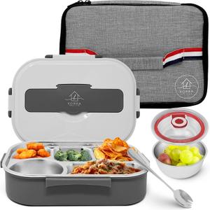 Korra Home & Living Stainless Steel Lunch Bento Box for Adults and All Ages - 5 Compartments, Insulated Bag, Spork, and Leak resistant Soup Bowl, Durable for Work, College, Travel (White)