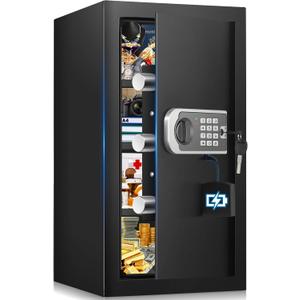 4.3 Cuft Large Fireproof Safe for Home, Safe Box Fireproof Waterproof, Anti-theft Digital Home Safes with Programmable Keypad Keys, Smart Alert, Mute Mode, Fire proof safe for Money Jewelry