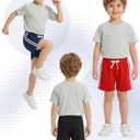 Cooraby 5 Pack Toddler Boys Cotton Shorts Summer Casual Soccer Basketball Shorts with Pockets Drawstring for Athletic Running