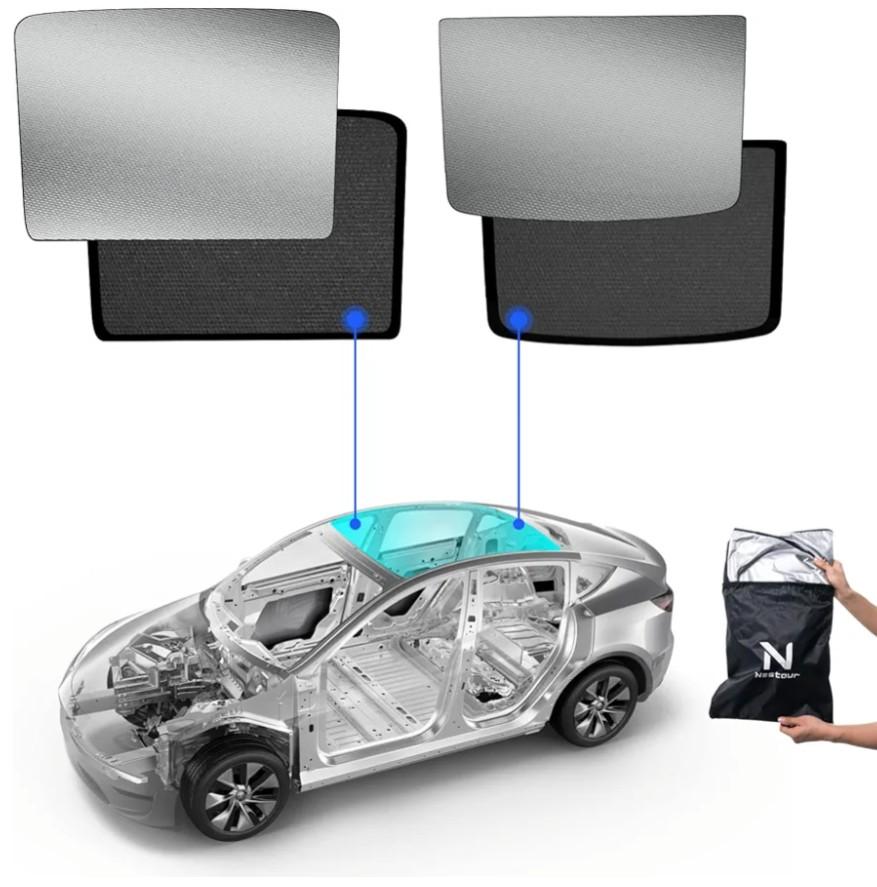 Nestour Foldable Sunshade Sunroof Window Shade Accessories Fit for Tesla Model Y 2020-2023, with UV/Heat Insulation Film (Set of 2) Nestour Foldable Sunshade Sunroof Window Shade Accessories Fit for Tesla Model Y 2020-2023, with UV/Heat Insulation Film (Set of 2)