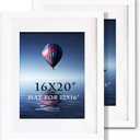 16x20inch Picture Frame Solid Wood Wall Mounting Certificate Poster Photo Frame with MAT Display Pictures 12x16in (White, 2)