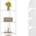 Crofy Foldable 5 Tier Corner Shelf, Metal Corner Plant Stand with White Frame and White Shelves, Corner Display Rack Multipurpose Shelving Unit for Living Room, Bedroom, Bathroom (White Frame & White Shelf)