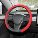 frani Nappa Leather Steering Wheel Cover, Universal 15 Inch Premium Non-Slip Steering Wheel Cover Red