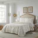 Laura Ashley - King Quilt Set, Soft Cotton Bedding with Reversible Design, Medium Weight for Year Round Use, 3 Piece Bed Set with Matching Pillowcases (Amberley Beige)