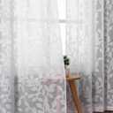 OVZME White Sheer Curtains 63 inches Long 2 Panels for Living Room, Jacquard Clip Leaf Pattern Textured Light Filtering Window Semi Sheer Voile Drapes for Bedroom, Each Panel 42 x 63 Inch