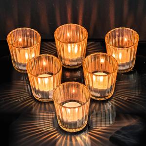 ComSaf Votive Candle Holders, 6 PCS Glass Candle Holders, Ribbed Tealight Candle Holder for Table Centerpieces, Gold Candle Holder for Wedding, Party, Baby Shower, Special Occasions, Fall Home Decor
