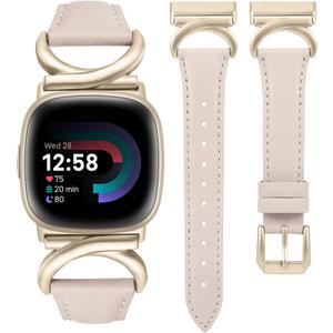 Minyee Leather Bands Compatible with Fitbit Versa 4/Versa 3/Fitbit Sense 2/Sense Band Women, Slim Thin Dressy Designer Premium Leather Strap with C-Shape Metal Buckle for Versa 3 4 Sense 2 Smartwatch