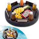 Qinyoung Large Floating Drink Holder Black Floating Refreshment Table Tray Compartment Portable Floating Pool Tray for Swimming Pool Accessories Hot Tub Beach and Party Decor, 19.7 in diameter, 2.36 in height