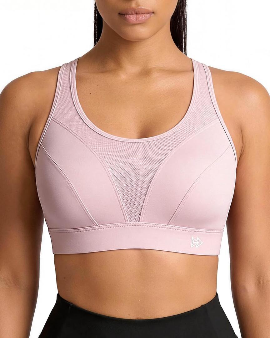 Yvette High Impact Sports Bra for Women, Adjustable Straps Soft Support (Pink, XXXL)