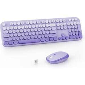 Wireless Keyboard and Mouse Combo, 2.4GHZ Typewriter Retro Full Size Keyboards, Cute Colorful Computer Keyboard and Wireless Mouse for Laptop/Desktop/Windows/PC (Purple Gradient)