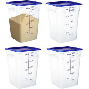 BIEAMA 4 Pack Food Storage Containers, 22 Quart with Lids, Square Commercial Containers with Scale, NSF, Polycarbonate, Clear, Small Pack of 4