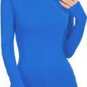 Womens Long Sleeve Crewneck Slim fit T Shirts Sexy Cute Dressy Casual Fall Basic Tops Tee Tshirt Blouse for 2025 (Blue)