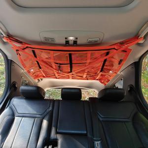 Kaskawise SUV Car Ceiling Cargo Net with Adhesive Straps,Double-Layer Mesh Car Roof Net Storage for Truck, Van,Travel Long Road Trip Camping Interior Accessories 39.3 X 23.6 Inch,Orange