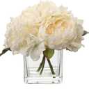 Cream Fake Flowers with Vase Hydrangea Artificial Flowers in Vase Peony Faux Flowers in Vase Rose Silk Flowers Peonies Floral Arrangements Artificial with Vase for Home Office Table Shelf Decoration Cream #23