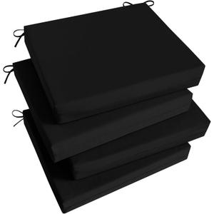 Basic Beyond Outdoor Chair Cushions Set of 4, Square Corner Outdoor Cushions for Patio Furniture, Water Resistant Patio Chair Cushions with 2 Ties, 18.5x16x3, Black