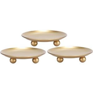 Iron Plate Candle Holder, Gold, Decorative Iron Pillar Candle Holder, Set of 3,Candle Stand for Wax Candles