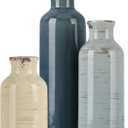 Multicolor Ceramic Vase Set of 3 - Coastal Rustic Farmhouse Decor Flower Vases for Shelf, Dining Room Table, Fireplace Mantel, Living Room, Coffee Table, Tabletop, Kitchen Cabinet, Entryway Decoration (Blue Grey Beige)