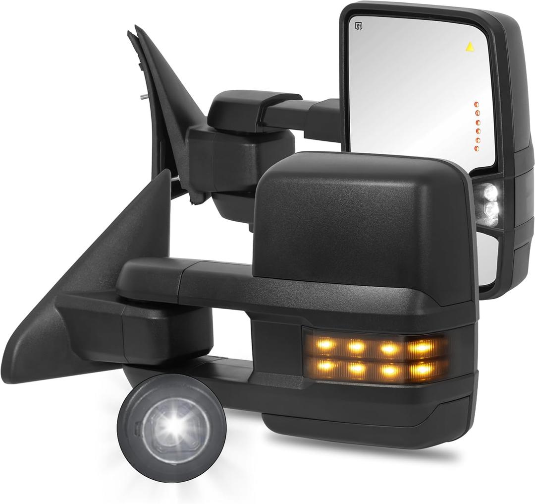 2PCS Black Towing Mirrors Power Heated Compatible for 2019 2020 2021 2022 Ram 2500 3500 w/Turn lightPuddle light, BSM