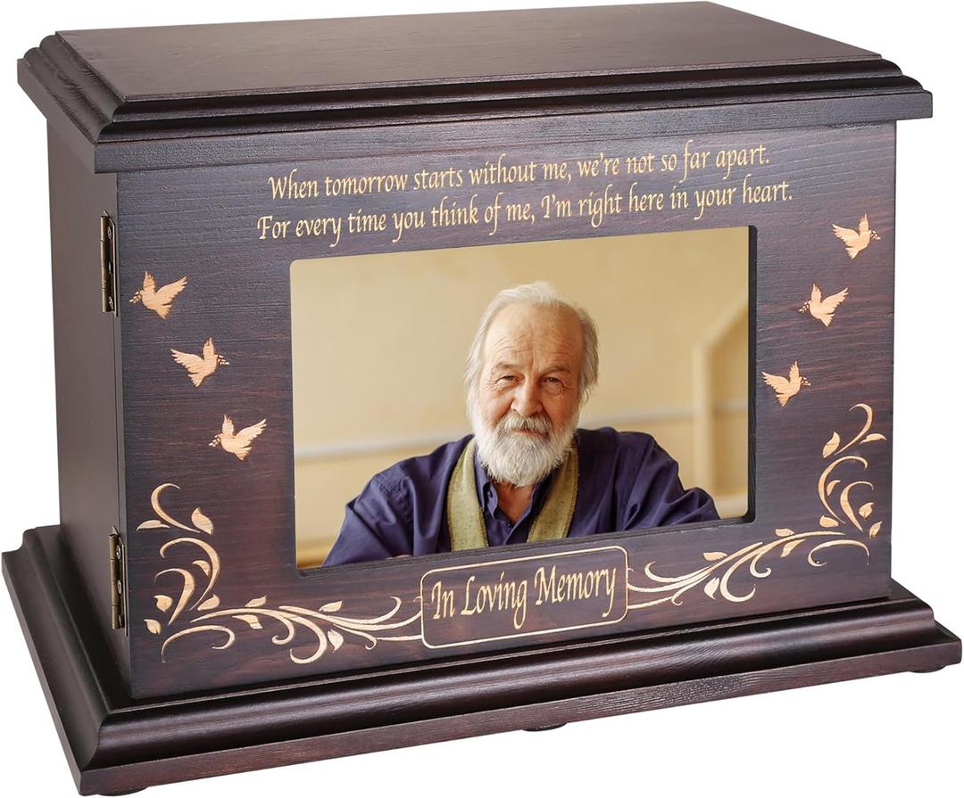 Cremation Memorial Urns for Human Ashes Adult Male Female, Wooden Picture Frame Urns Box and Casket for Men Women Child, Burial Funeral for Ashes, Holds Up to 250 LBS