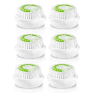 Replacement Facial Cleansing Brush Heads, Facial Cleansing Brush Head, Exfoliator Facial Brush Heads, for Acne Prone, Clogged and Enlarged Pores Skins (Green/6 Pack)