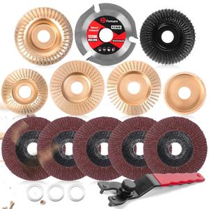 Pomsare 13PCS Wood Carving Disc Set for 4 1/2 Angle Grinder Attachments, Stump Ginder Blades Wheel for Wood, Flap Disc for Woodworking Cutting, Grinding, Shaping and Sanding